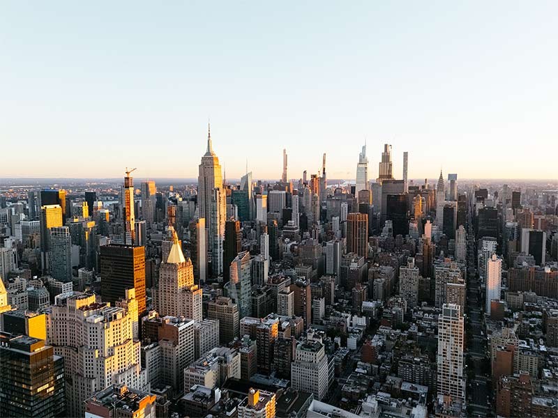 Wide angle view of multiple buildings