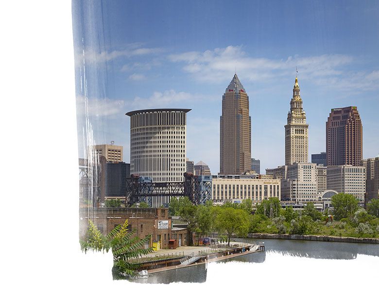 Cleveland skyline and Cuyahoga riverfront