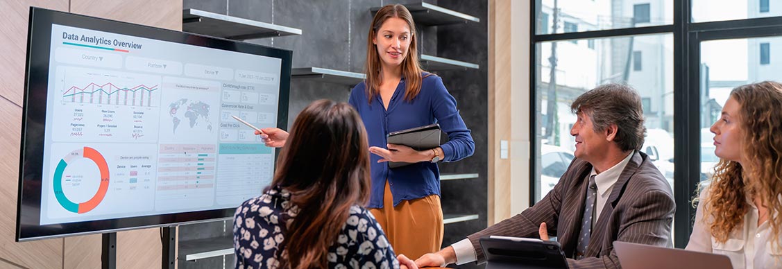 Woman presenting in a meeting room